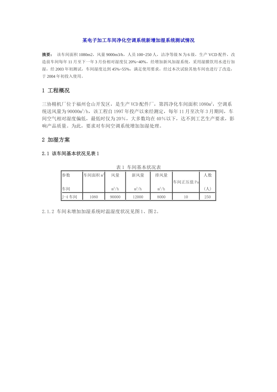 某电子加工车间净化空调系统新增加湿系统测试情况_第1页