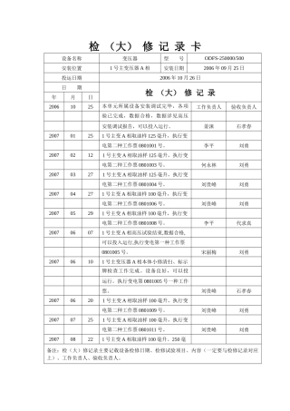 设备检修记录卡