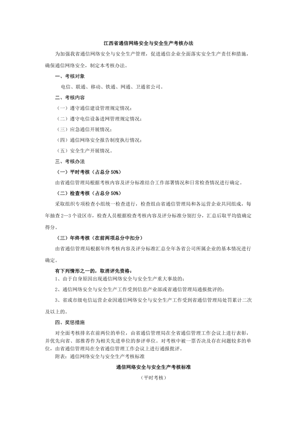 江西省通信网络安全与安全生产考核办法_第1页