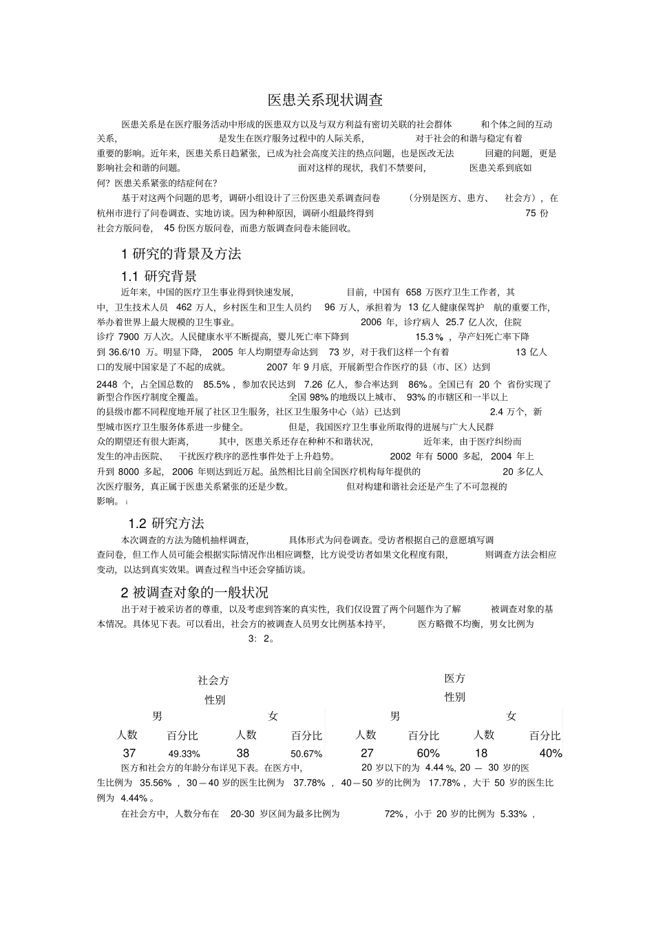 医患关系现状调查报告_第1页