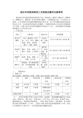 综合车间固体制剂工艺流程及操作注意事项