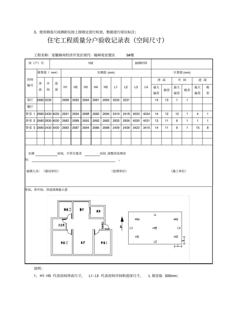 住宅工程质量分户验收记录表(空间尺寸).doc_第2页