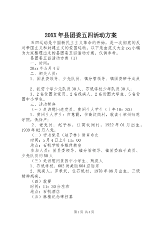 XX年县团委五四活动实施方案
