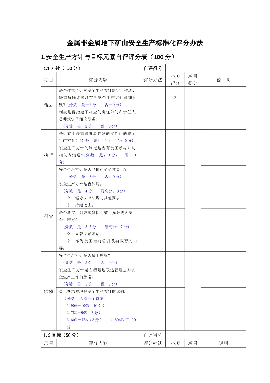 金属非金属地下矿山安全生产标准化评分办法(87页)_第1页