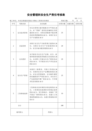 安全管理科安全生产责任考核表