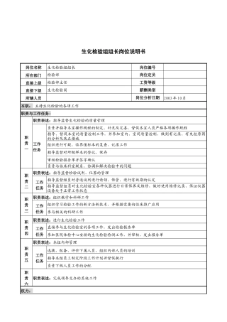 湖北新华医院检验部生化检验组组长岗位说明书