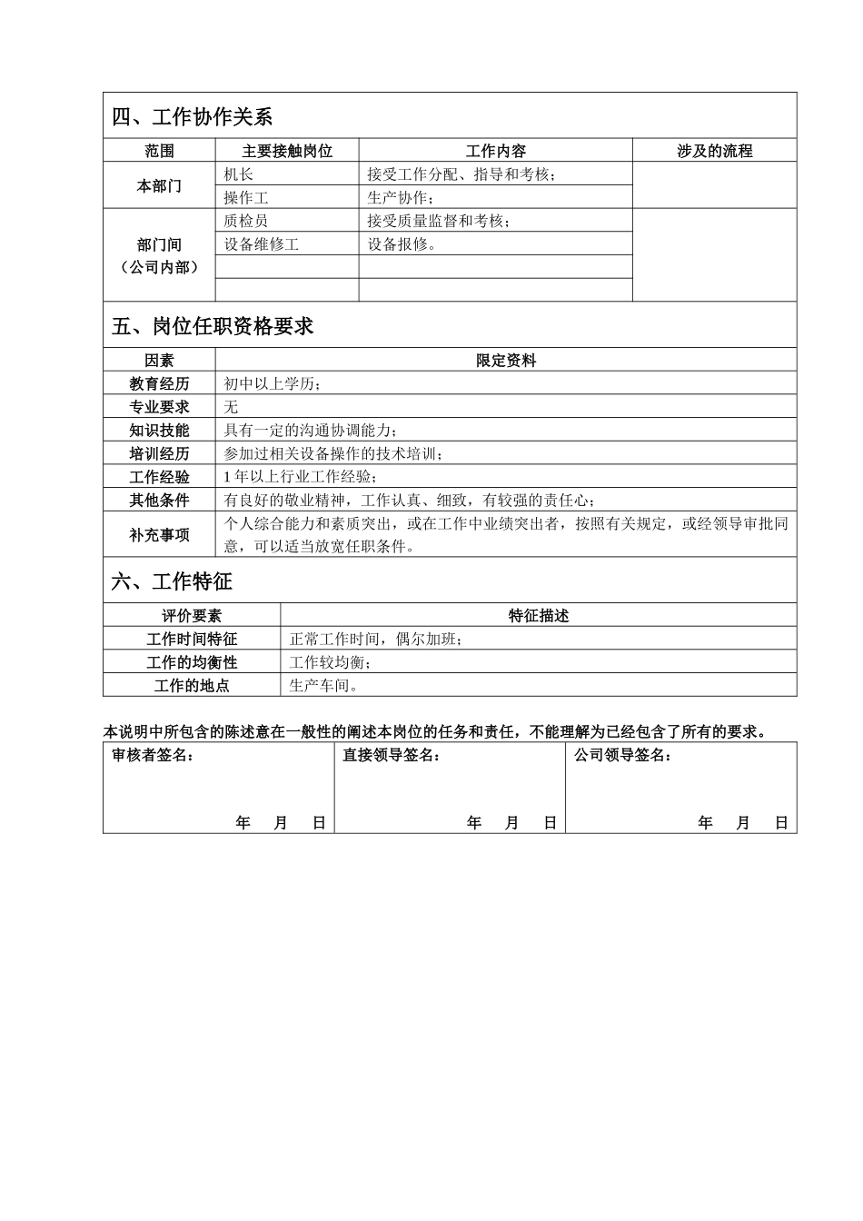 车间辅助工岗位说明书_第2页
