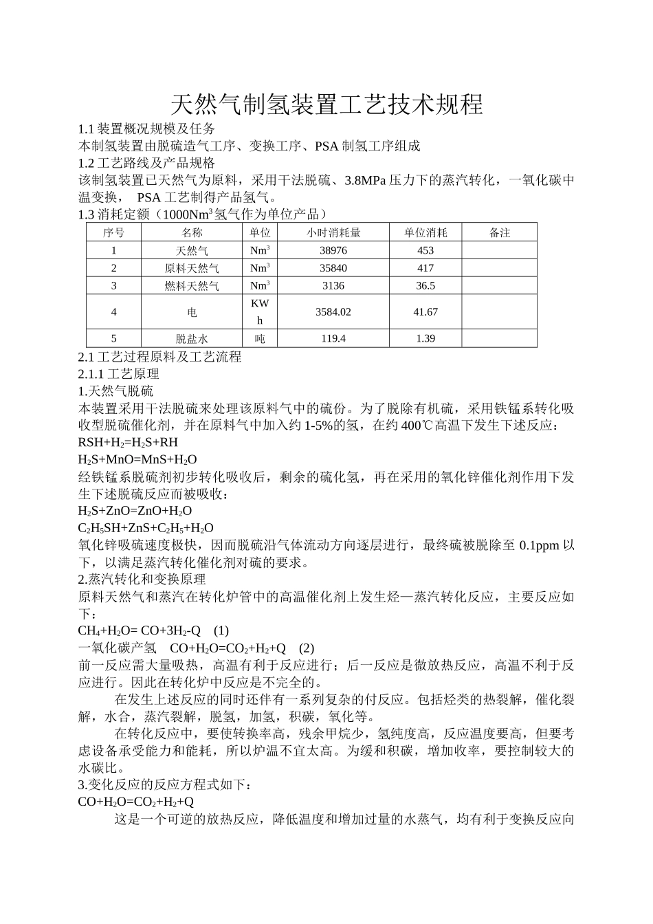 天然气制氢工艺技术规程_第1页