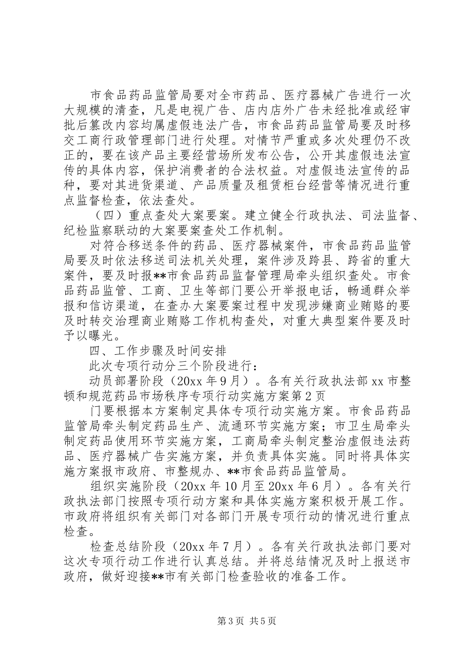 XX市整顿和规范药品市场秩序专项行动方案_第3页