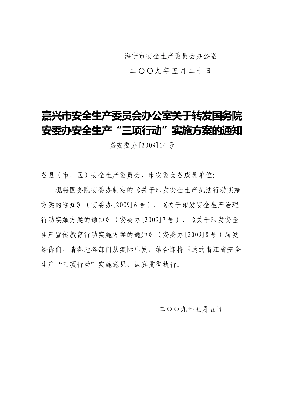 海宁市安全生产委员会发文－转发国务院安委办安全生产“三项行动”实施方案的通知_第2页