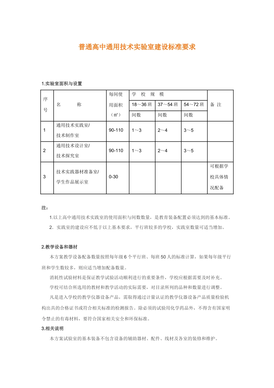 普通高中通用技术实验室建设标准要求_第1页