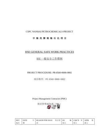 中海壳牌南海石HSE一般安全工作惯例