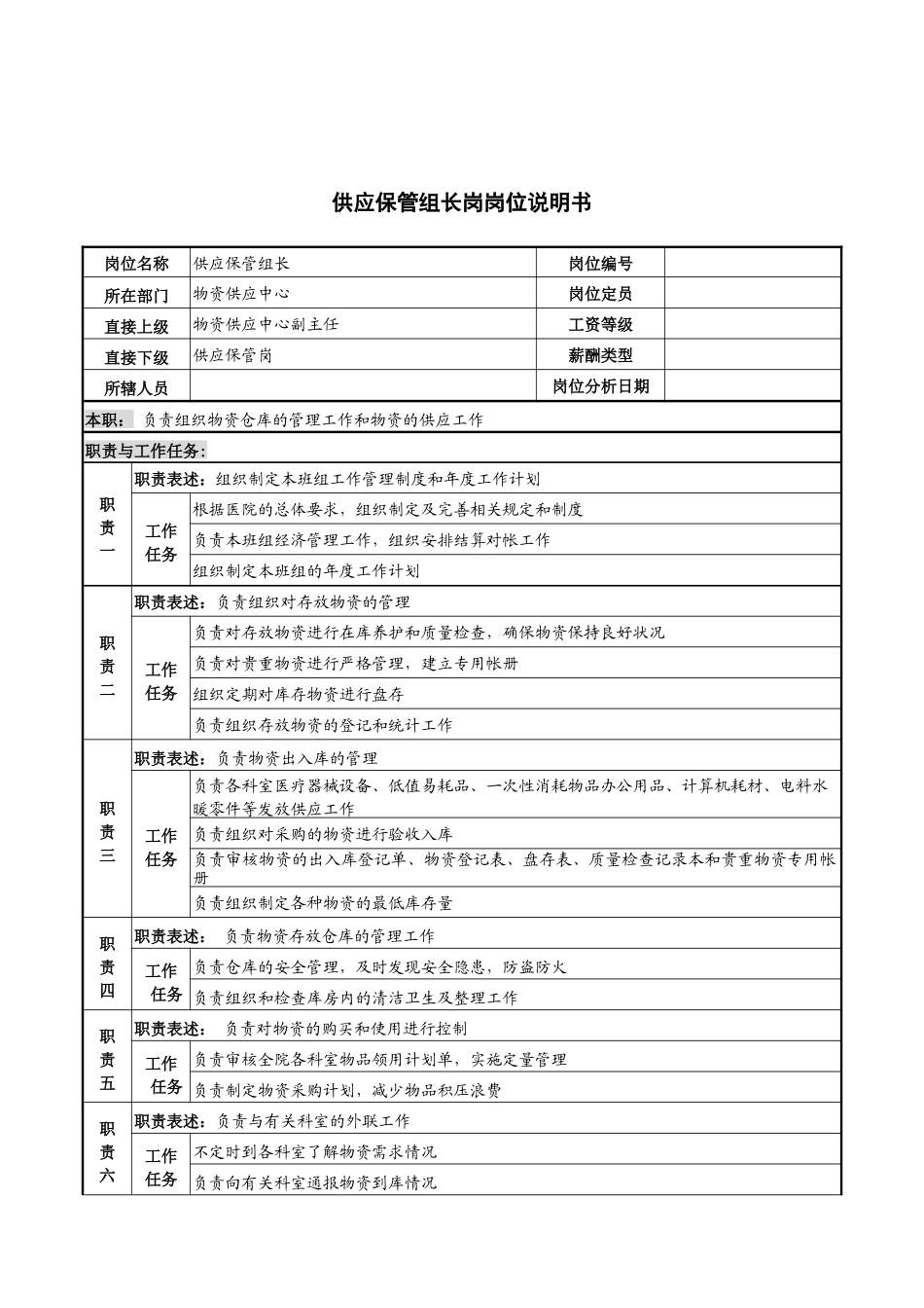 供应保管组长岗岗位说明书_第1页