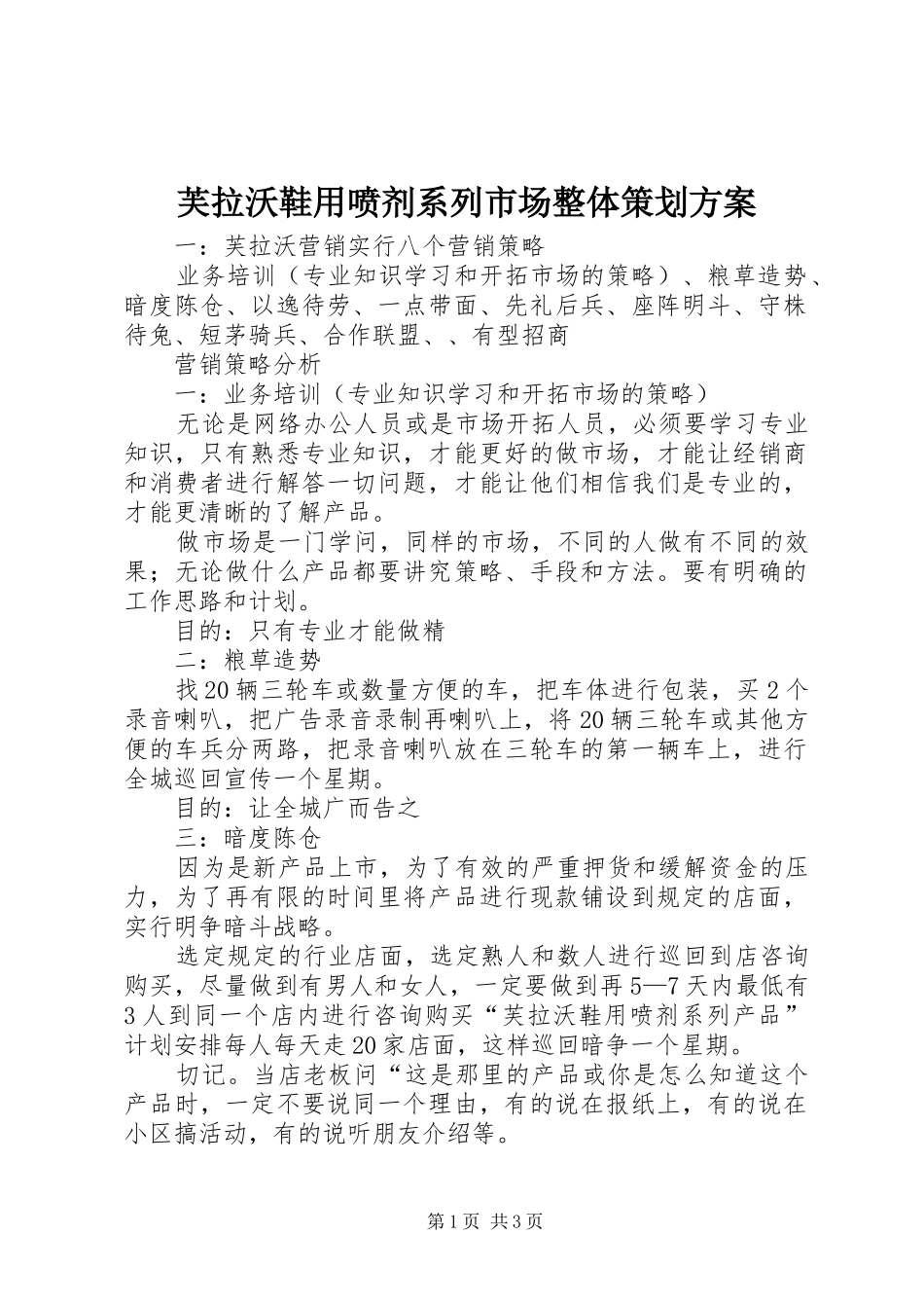 芙拉沃鞋用喷剂系列市场整体策划实施方案_第1页
