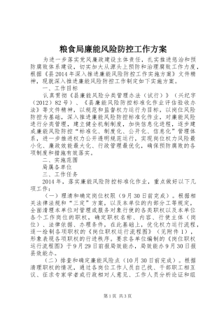粮食局廉能风险防控工作实施方案