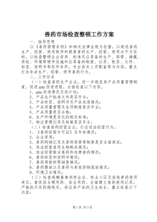 兽药市场检查整顿工作实施方案