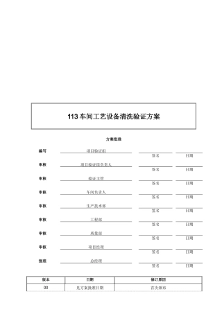 某制药公司车间工艺设备清洗验证方案