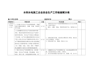 水利水电施工企业安全生产工作检查赋分表