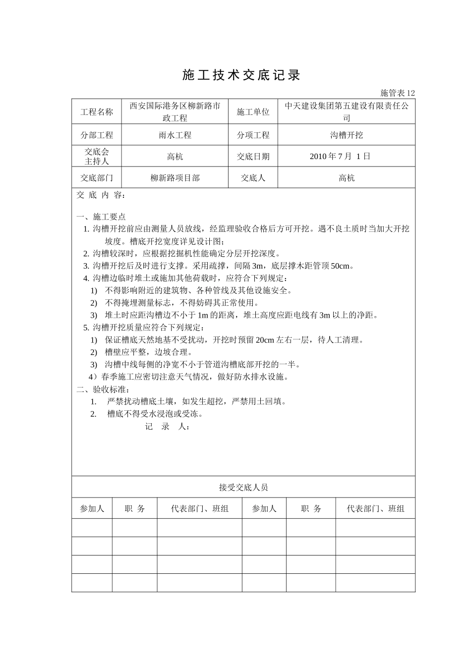 施工技术交底记录(雨水)_第1页
