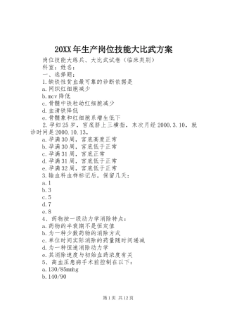 XX年生产岗位技能大比武实施方案 ()