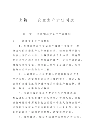 XX煤矿安全生产责任制