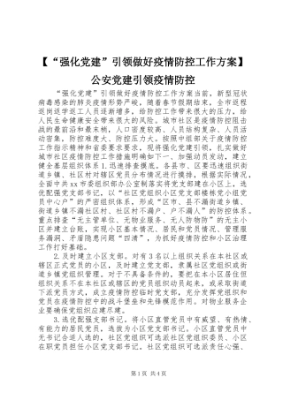 【“强化党建”引领做好疫情防控工作实施方案】公安党建引领疫情防控