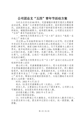 公司团总支“五四”青年节活动实施方案