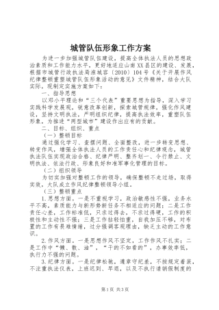 城管队伍形象工作实施方案