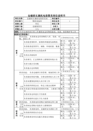 仓储班长兼机电保管员岗位说明书