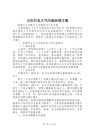 五在行业大气污染治理实施方案