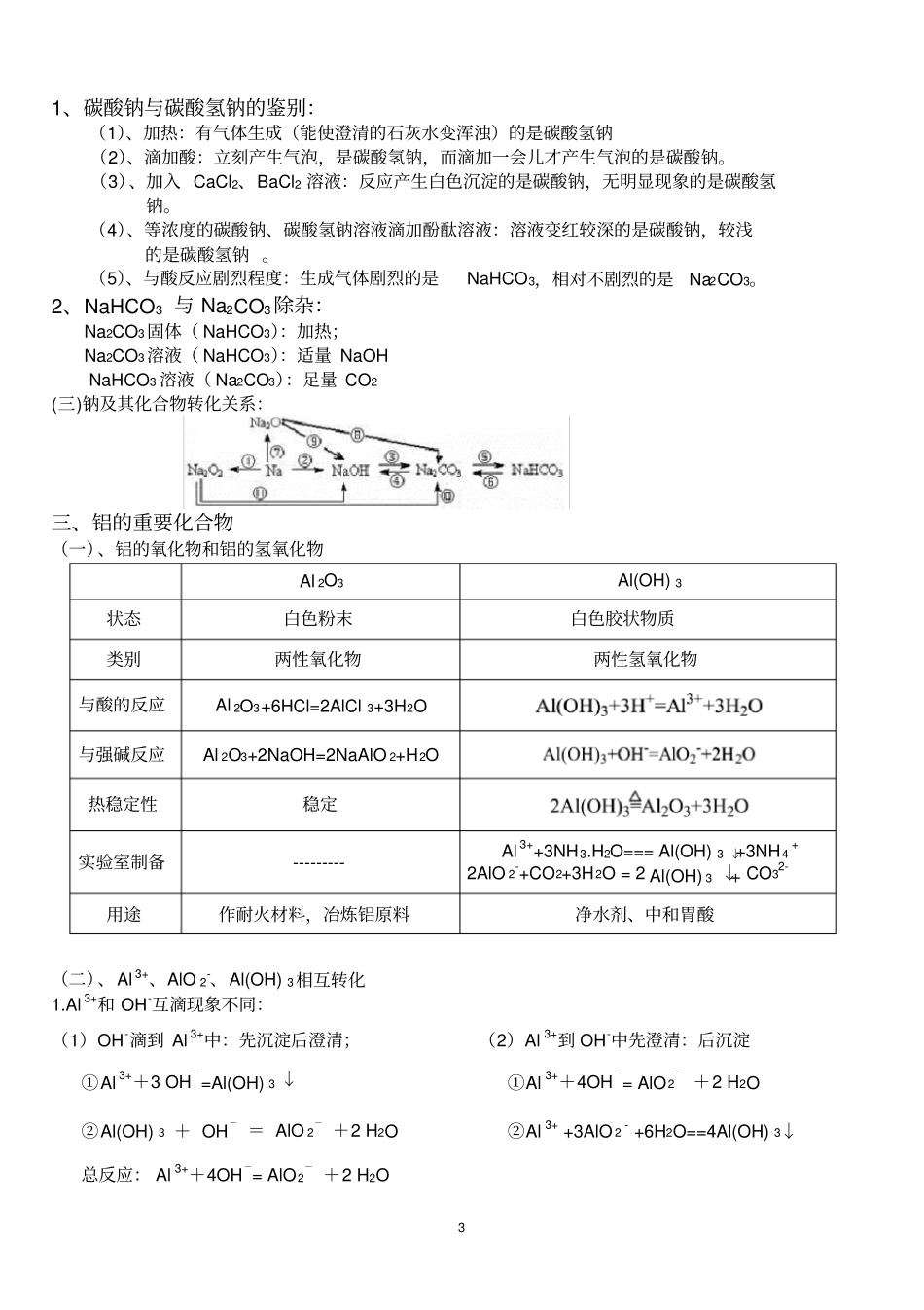 (完整word版)金属及其化合物知识点总结及方程式_第3页