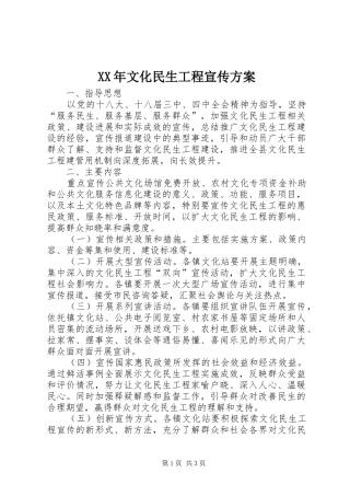 XX年文化民生工程宣传实施方案