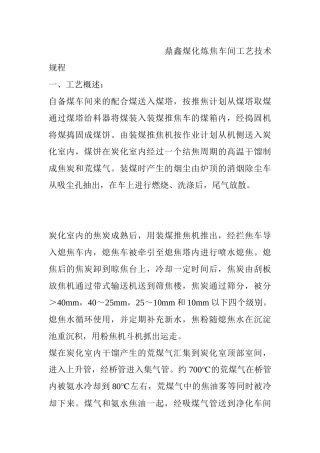 XX煤化炼焦车间工艺技术规程