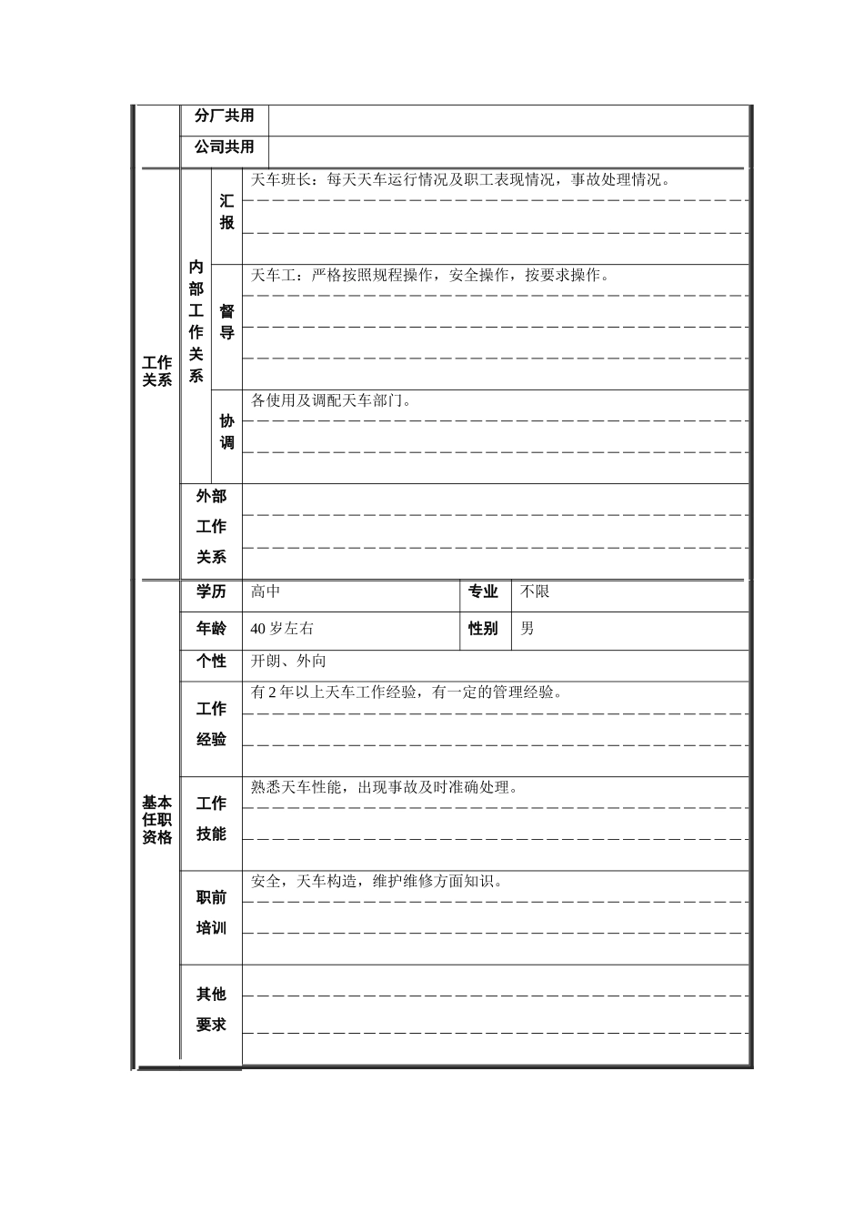 轧钢厂设备动力科天车副班长职责说明书_第2页