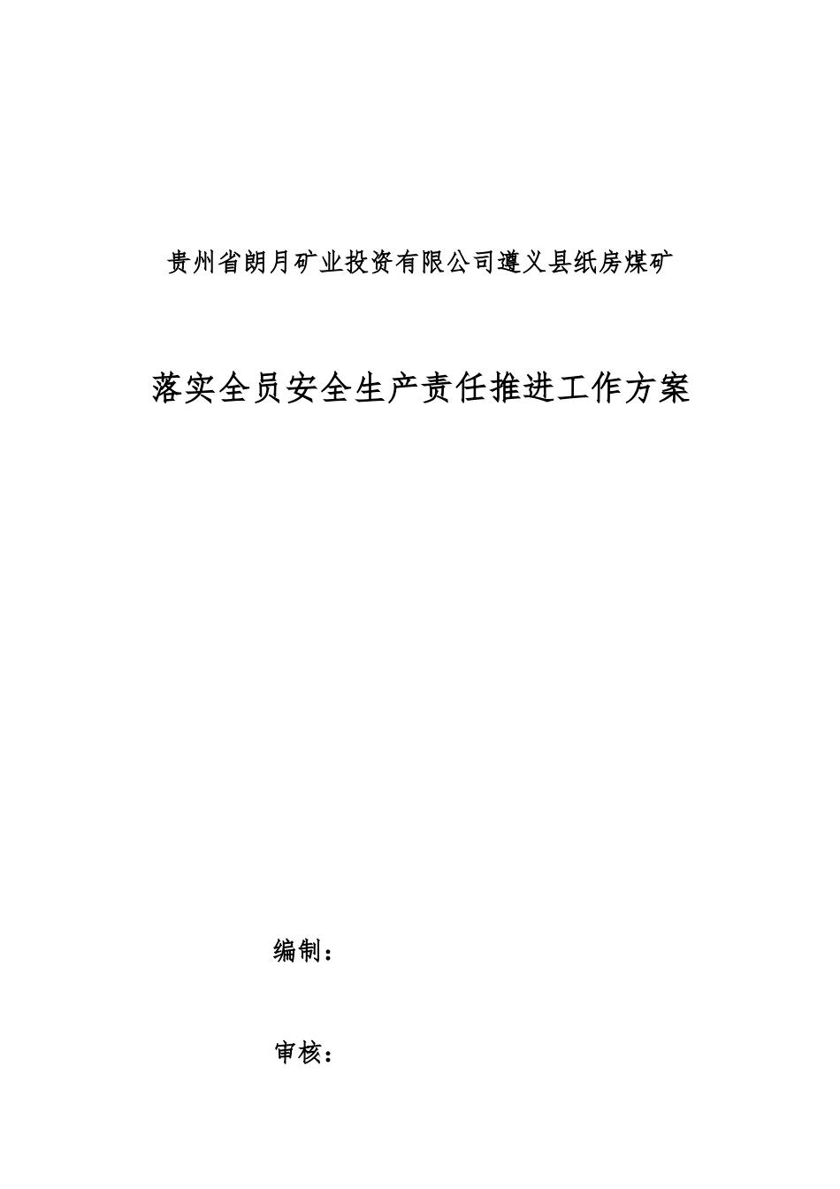 某煤矿落实全员安全生产责任推进工作方案_第1页