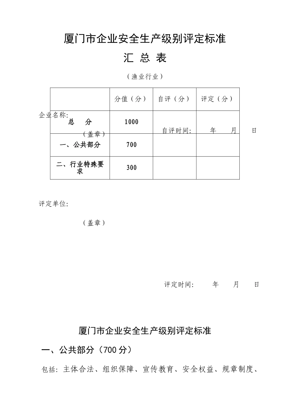 渔业- 安全生产级别评定标准_第1页