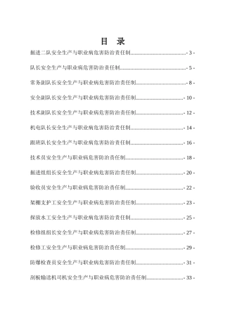 掘进二队安全生产与职业病危害防治责任制汇编
