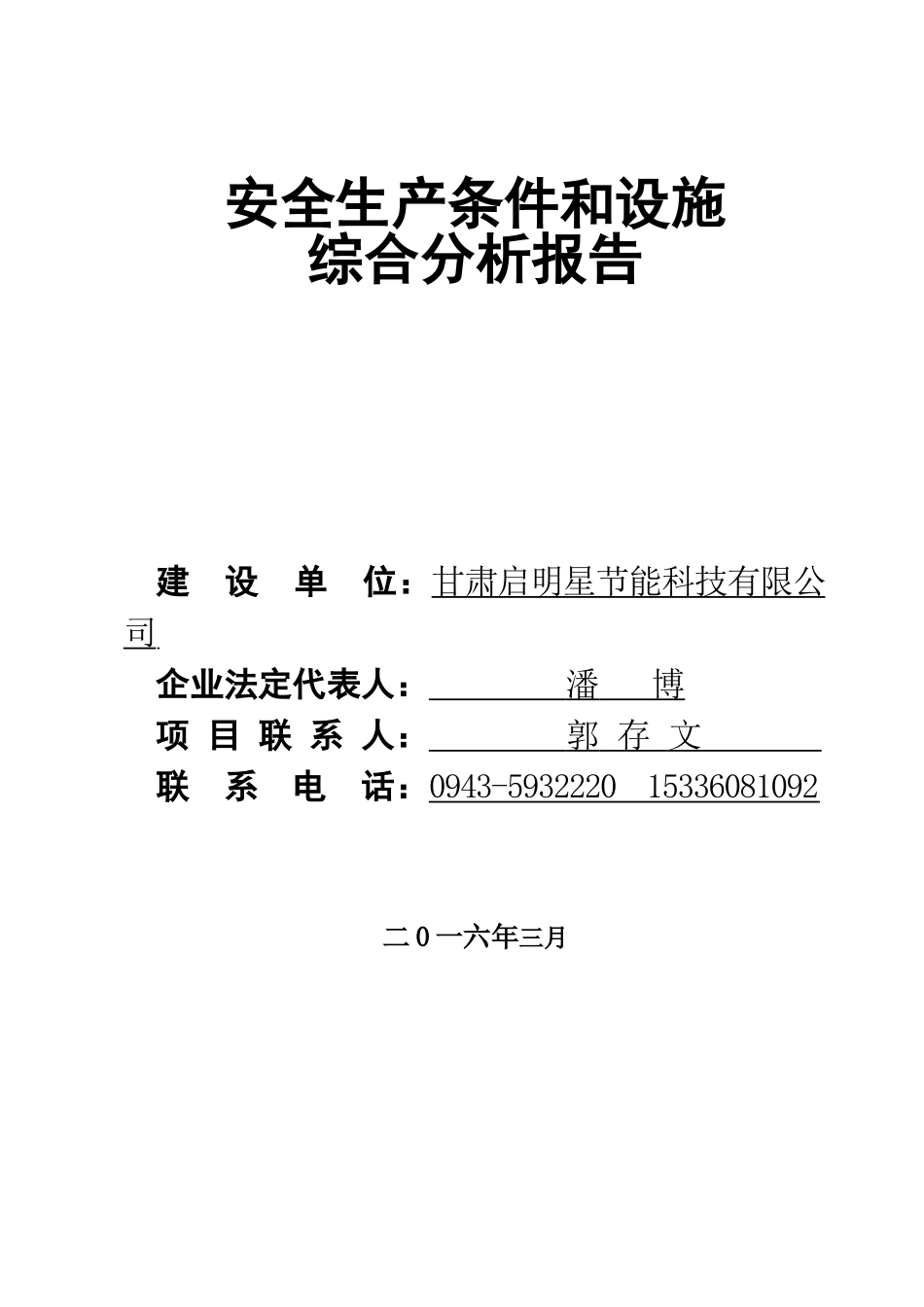无极灯项目安全条件和设施综合分析报告(105页)_第1页