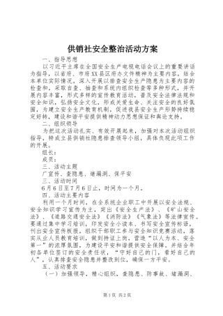 供销社安全整治活动实施方案