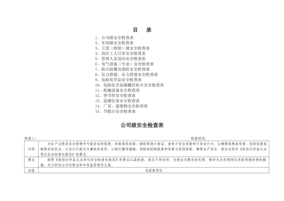 安全检查表汇总(综合、车间、专业、班组等)_第1页
