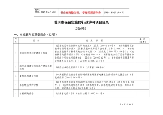 普洱市保留实施的行政许可项目目录