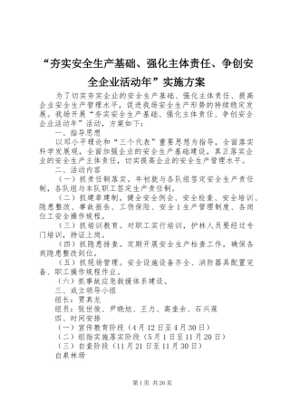 “夯实安全生产基础、强化主体责任、争创安全企业活动年”方案