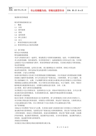 某上市集团公司财务管理制度