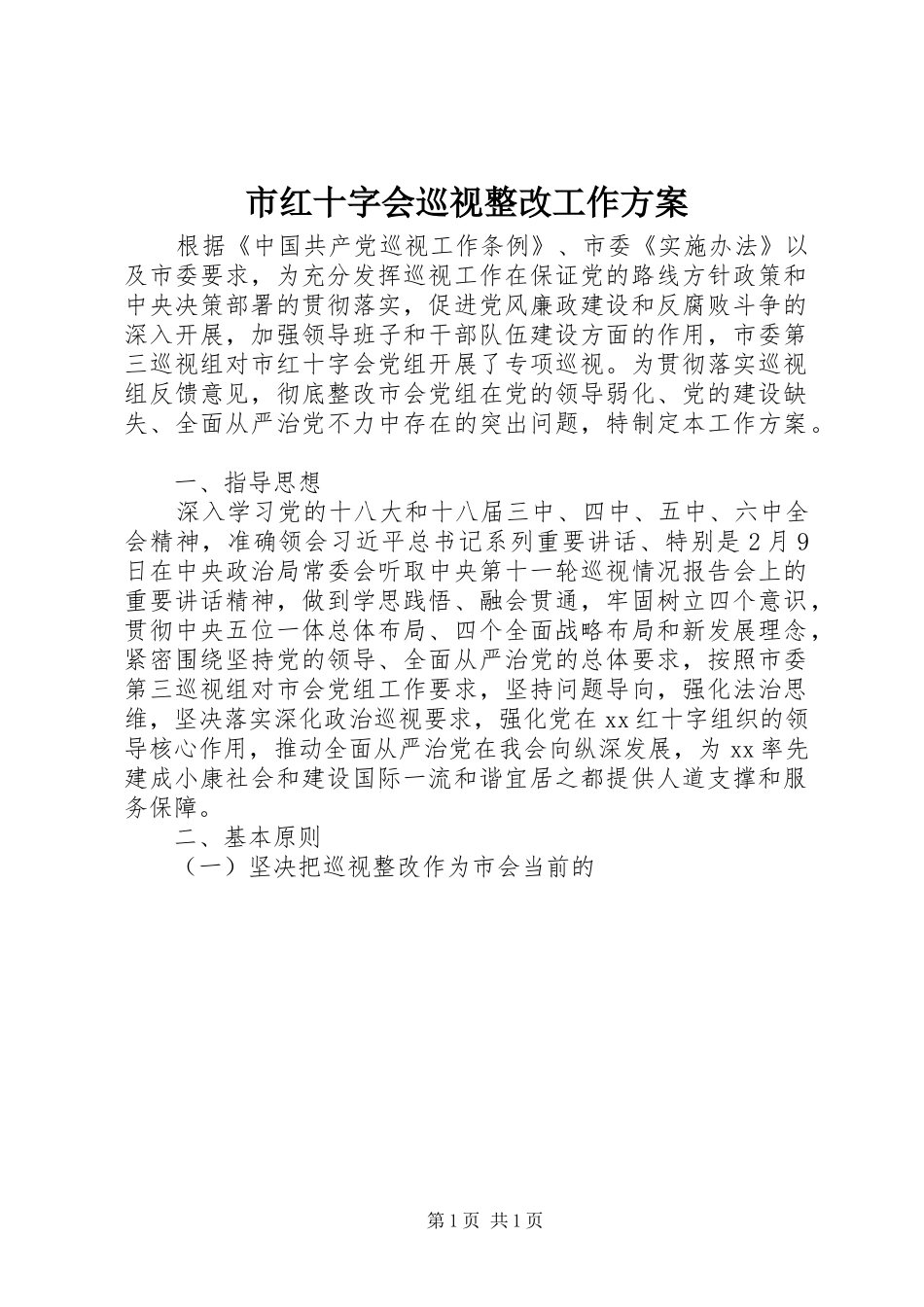 市红十字会巡视整改工作实施方案_第1页