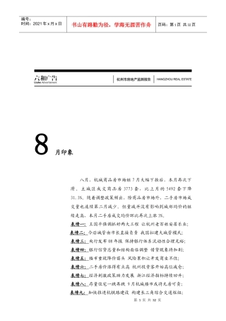 杭州房产监测报告 8月