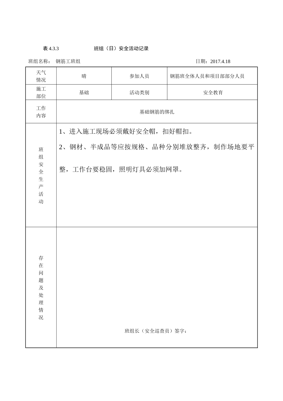 钢筋班组(日)安全活动记录_第2页