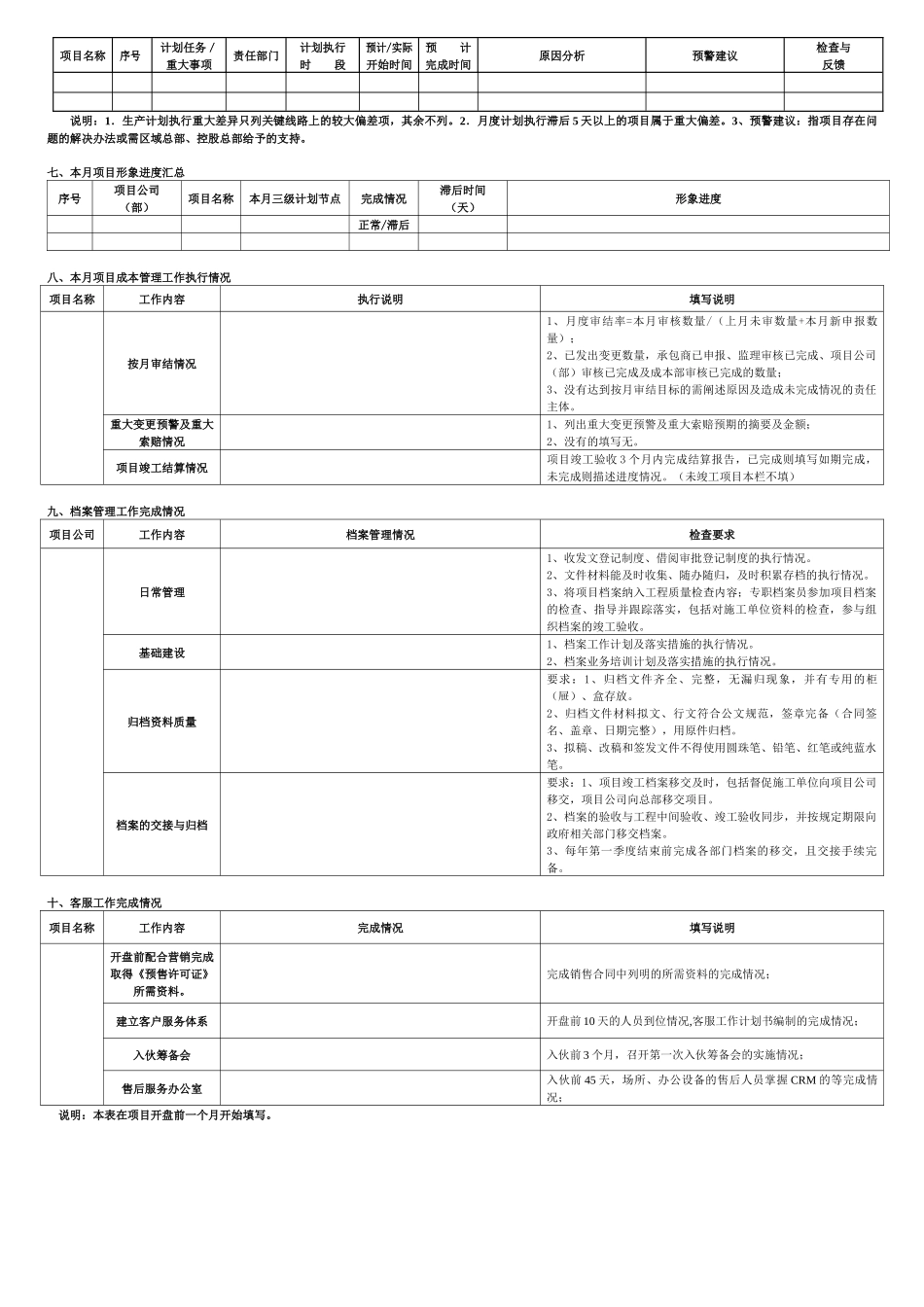 区域管理总部项目生产经营计划执行月报_第2页