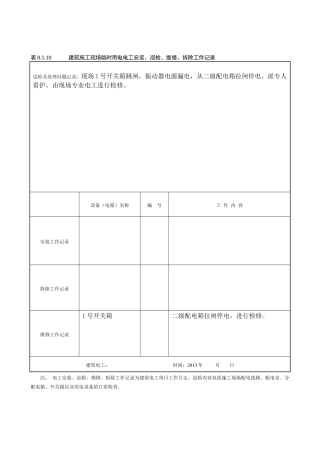 建筑施工现场临时用电电工安装、巡检、维修、拆除工作记录有内容