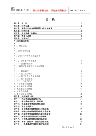 某休闲美食水岸工程安全事故应急救援预方案