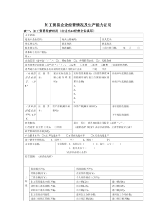 加工贸易企业经营情况及生产能力证明
